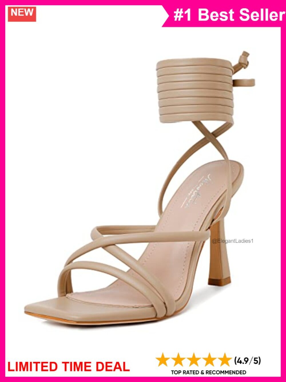 Mostrin Women's Faux Leather Lace Up Square Open Toe Stiletto Heeled Sandals